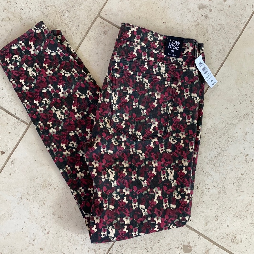 Aritzia Floral Straight Leg Pants - Burgundy and Black